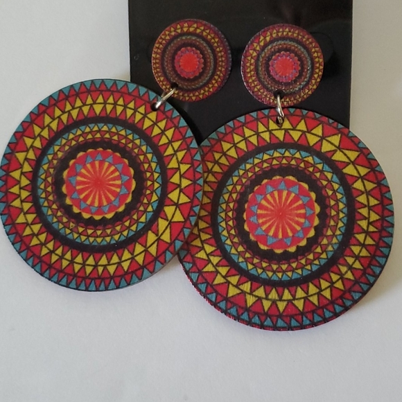 🆕️  Natural Wood Circle Dangle Earrings - Picture 1 of 5